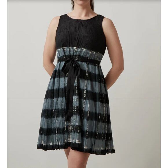 Viviana Uchitel Swing Dress Black Metallic Aqua Silver Gray Pleated $560 EUC - Picture 4 of 7